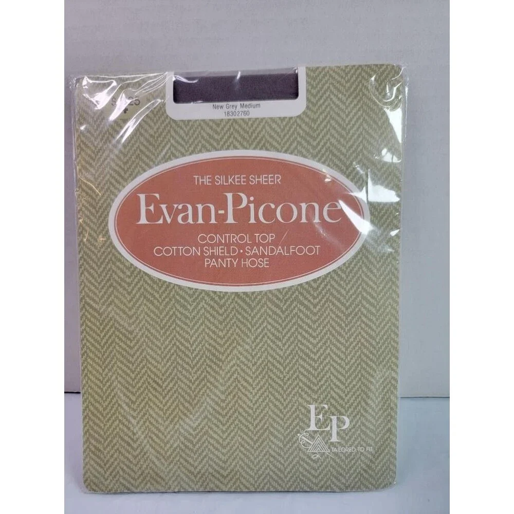 Evan-Picone The Silkee Sheer Control Top Pantyhose New Grey Medium Sandalfoot